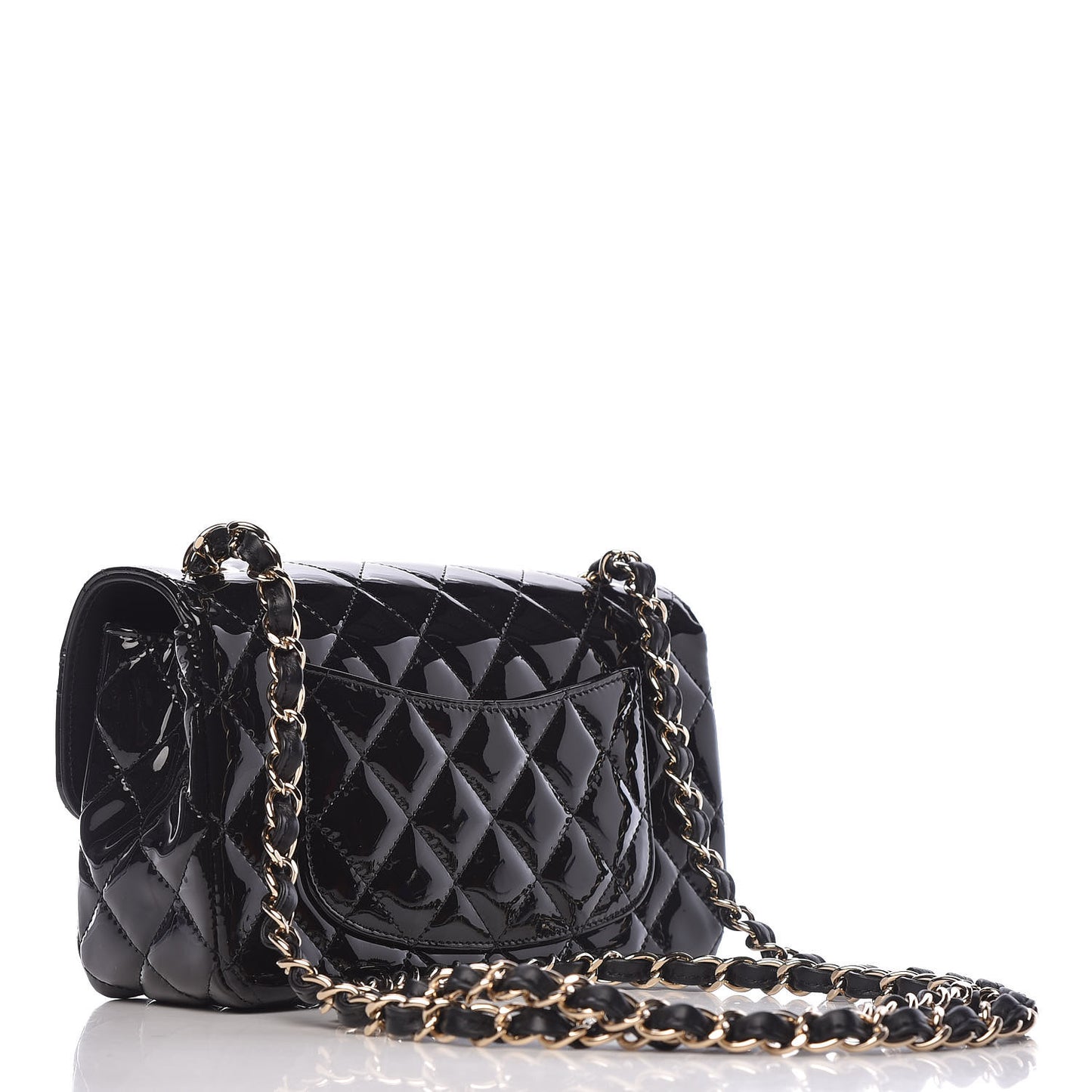 Patent Calfskin Quilted Mini Rectangular Flap Black