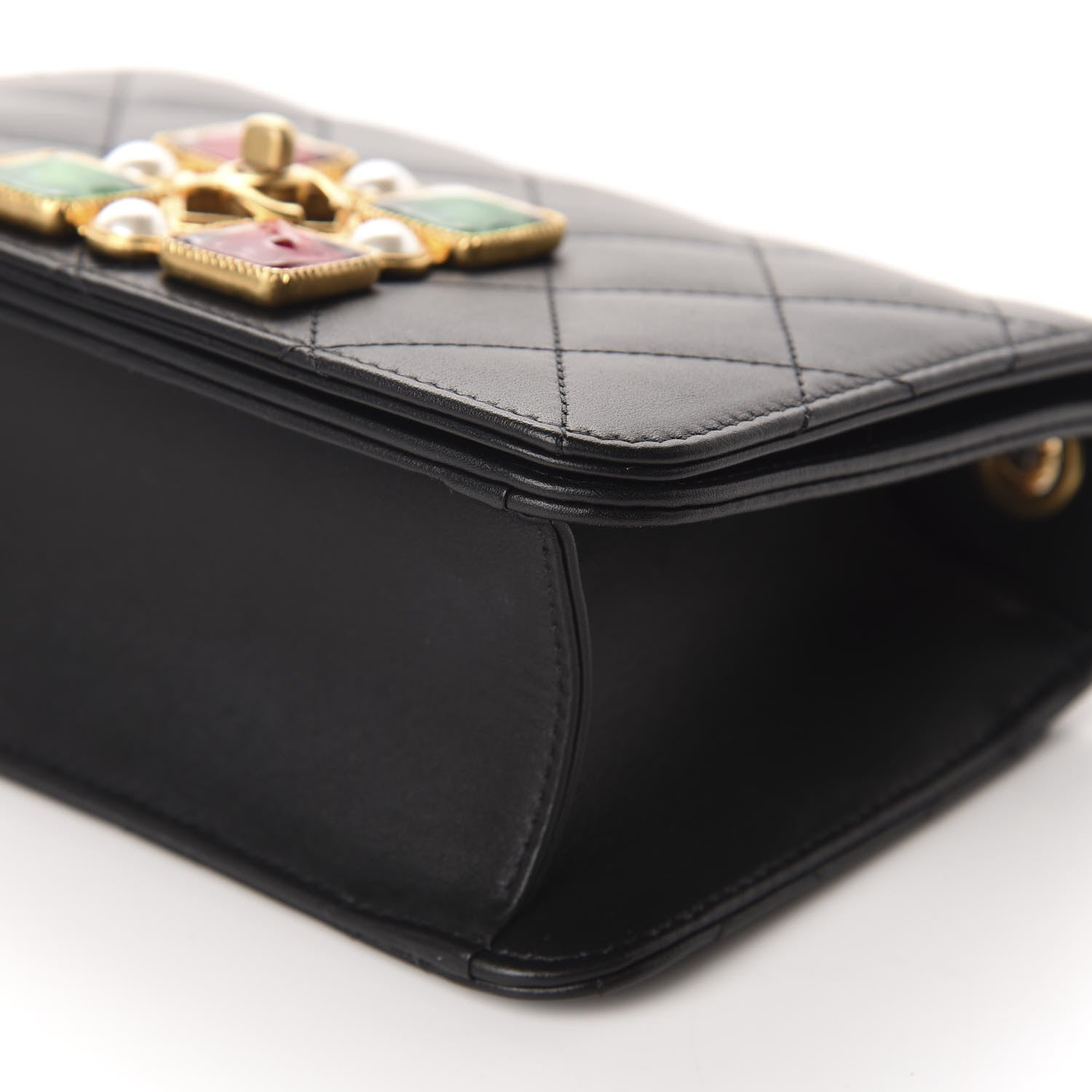 Chanel Calfskin Quilted Crystal Pearl Small Flap Bag Black 7 of 11