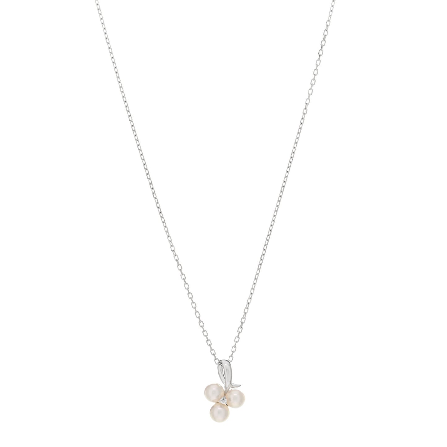 18K White Gold Diamond Akoya Pearl 4.5-5mm Pendant Necklace