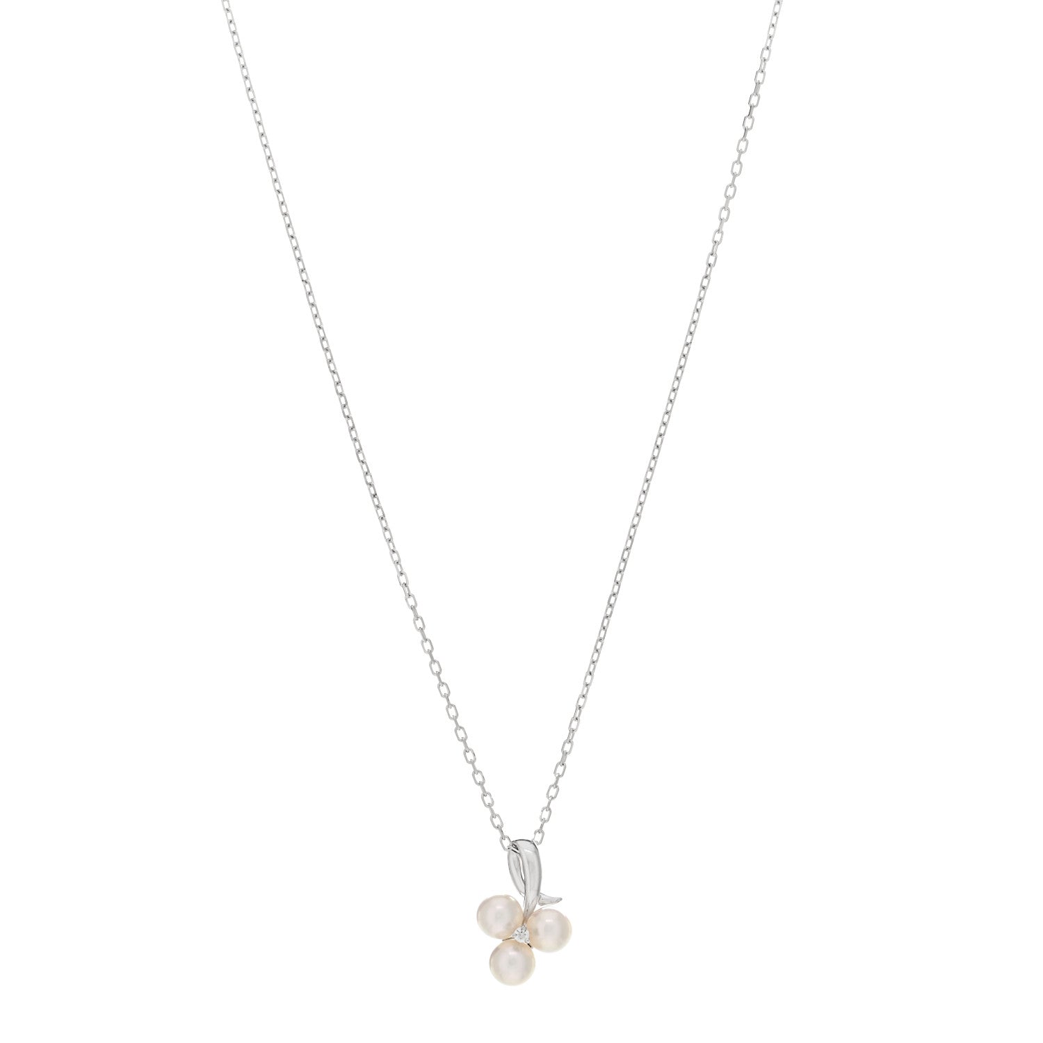 Mikimoto 18K White Gold Diamond Akoya Pearl 4.5-5mm Pendant Necklace 1 of 4