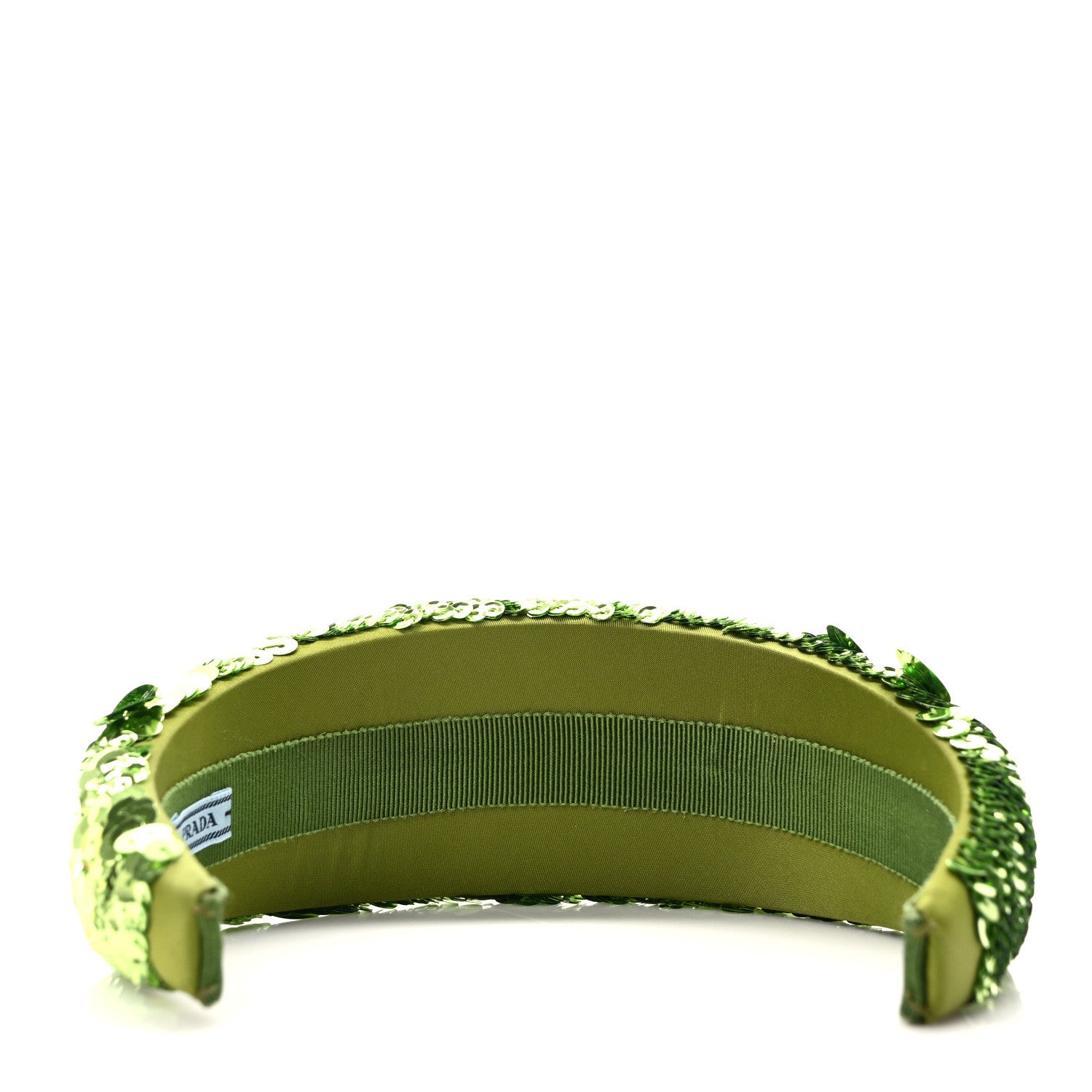 Prada Paillettes Metal Triangle Logo Headband Lime 5 of 9
