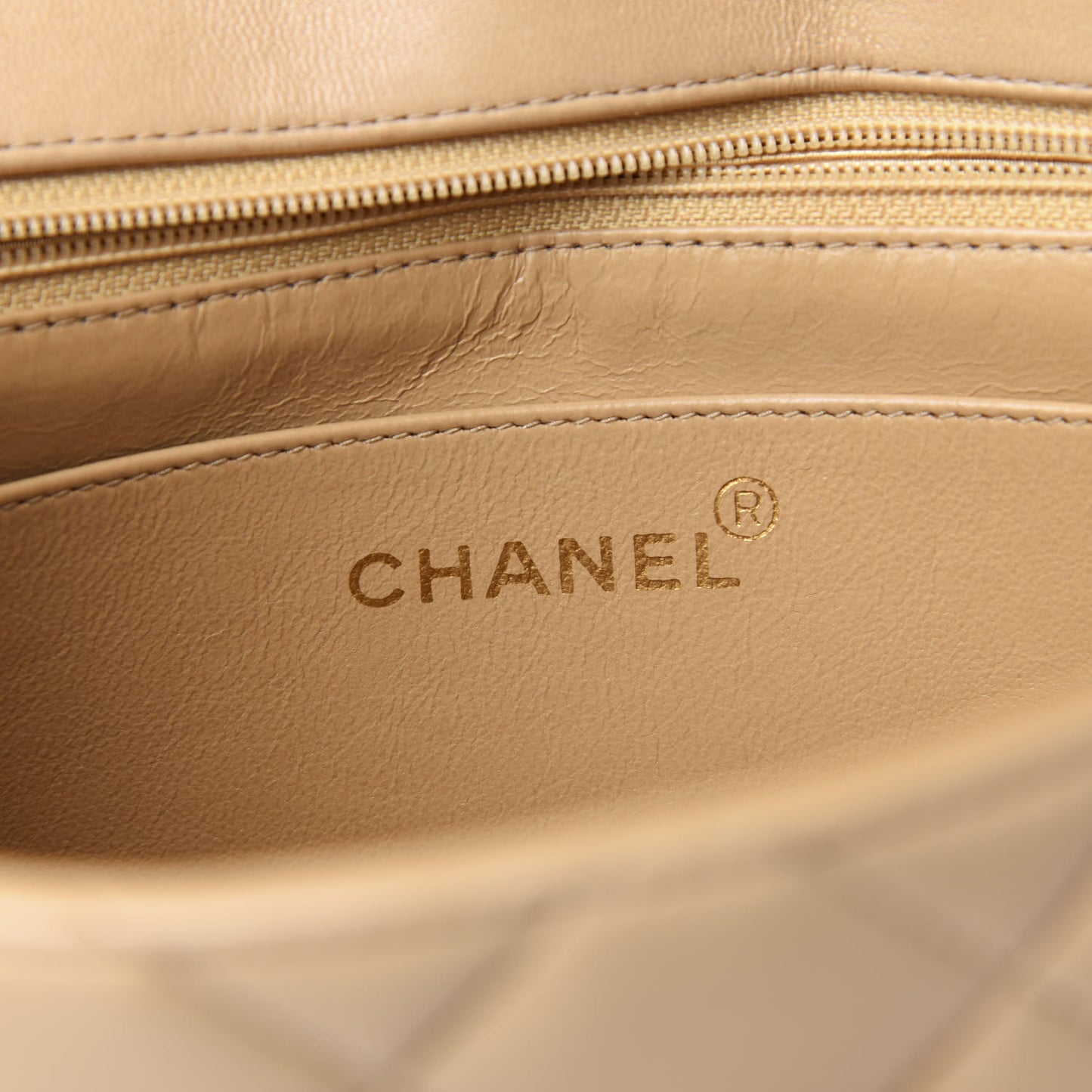 Lambskin Quilted Medium Single Flap Beige
