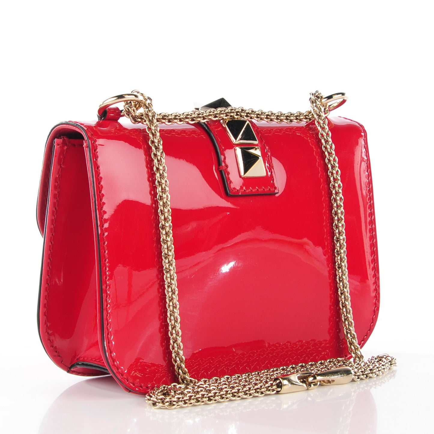 Patent Small Glam Lock Rockstud Flap Rosso Valentino