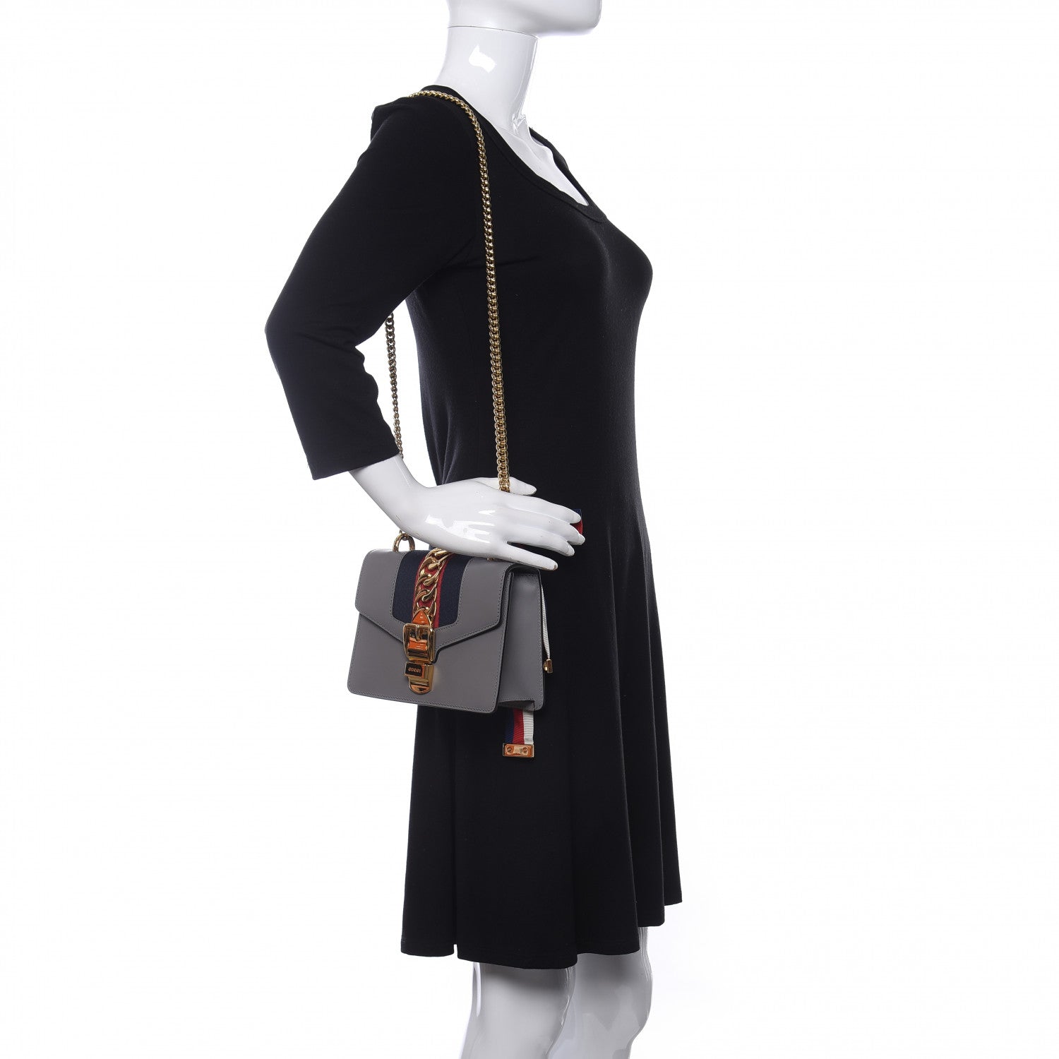 Gucci Calfskin Mini Sylvie Chain Shoulder Bag Deep Grey 2 of 9