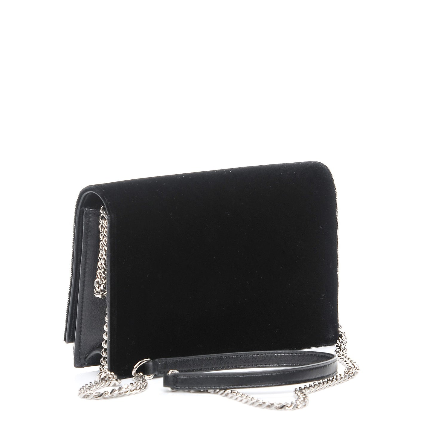 Velvet Crystal Monogram Tassel Chain Wallet Black
