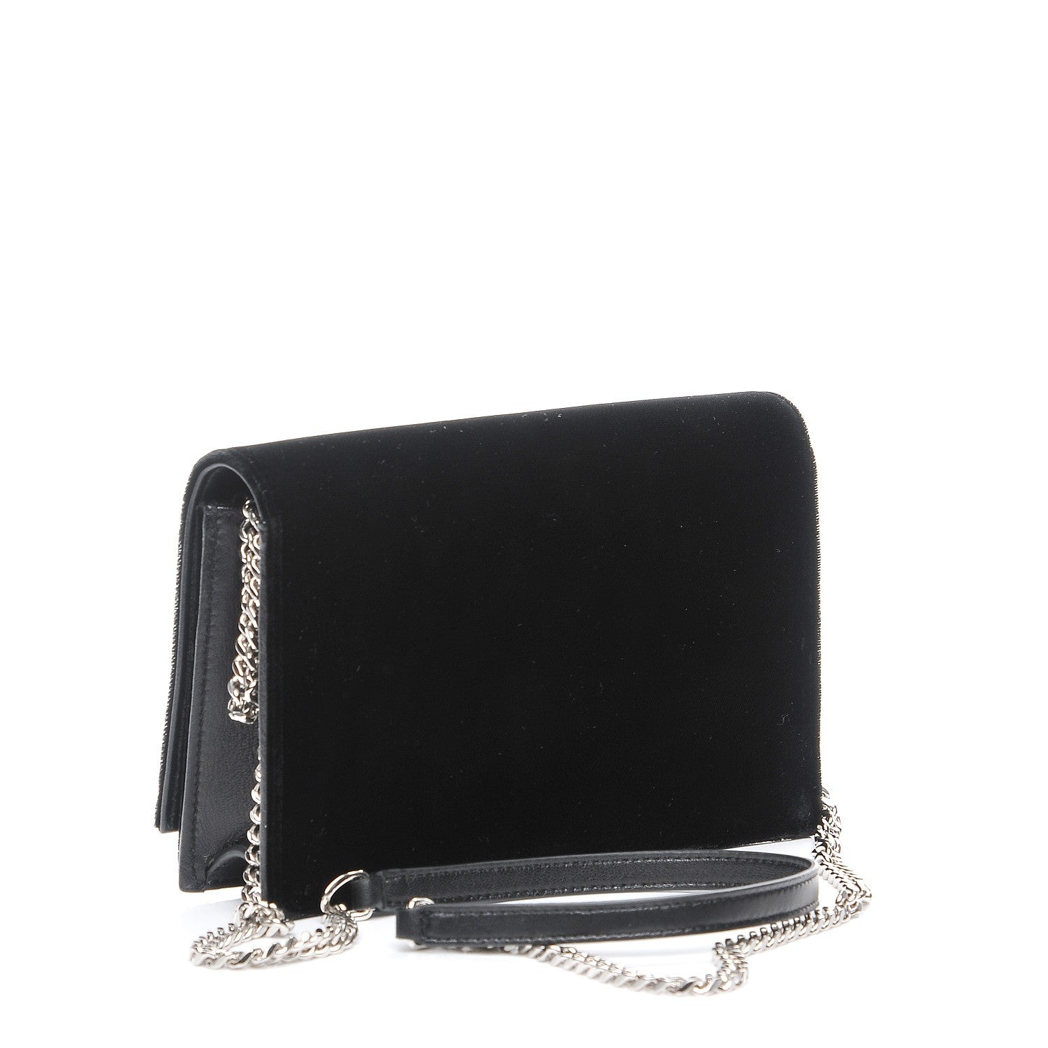 Saint Laurent Velvet Crystal Monogram Tassel Chain Wallet Black 3 of 7
