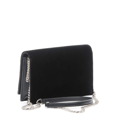 Saint Laurent Velvet Crystal Monogram Tassel Chain Wallet Black 3 of 7