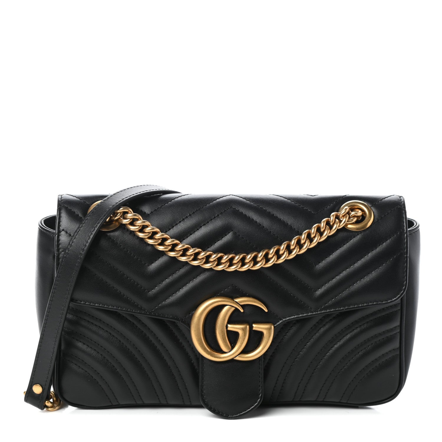 Gucci Calfskin Matelasse Small GG Marmont Shoulder Bag Black 1 of 9