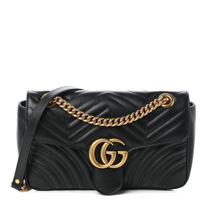 Gucci Calfskin Matelasse Small GG Marmont Shoulder Bag Black 1 of 9