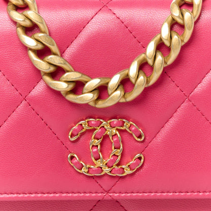 Chanel Lambskin Quilted Chanel 19 Wallet On Chain WOC Dark Pink 9 of 11