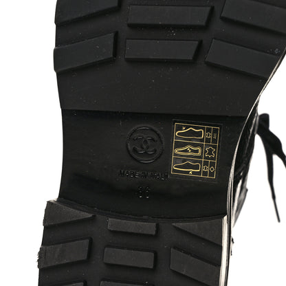 Chanel Shiny Calfskin Velvet Pearl Combat Short Boots 36 Black 6 of 8