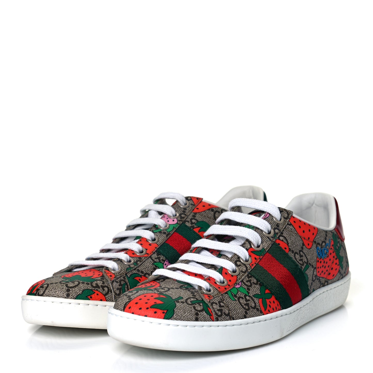 GG Supreme Monogram Strawberry Web Womens Ace Sneakers 36.5 Beige Multicolor Red Green