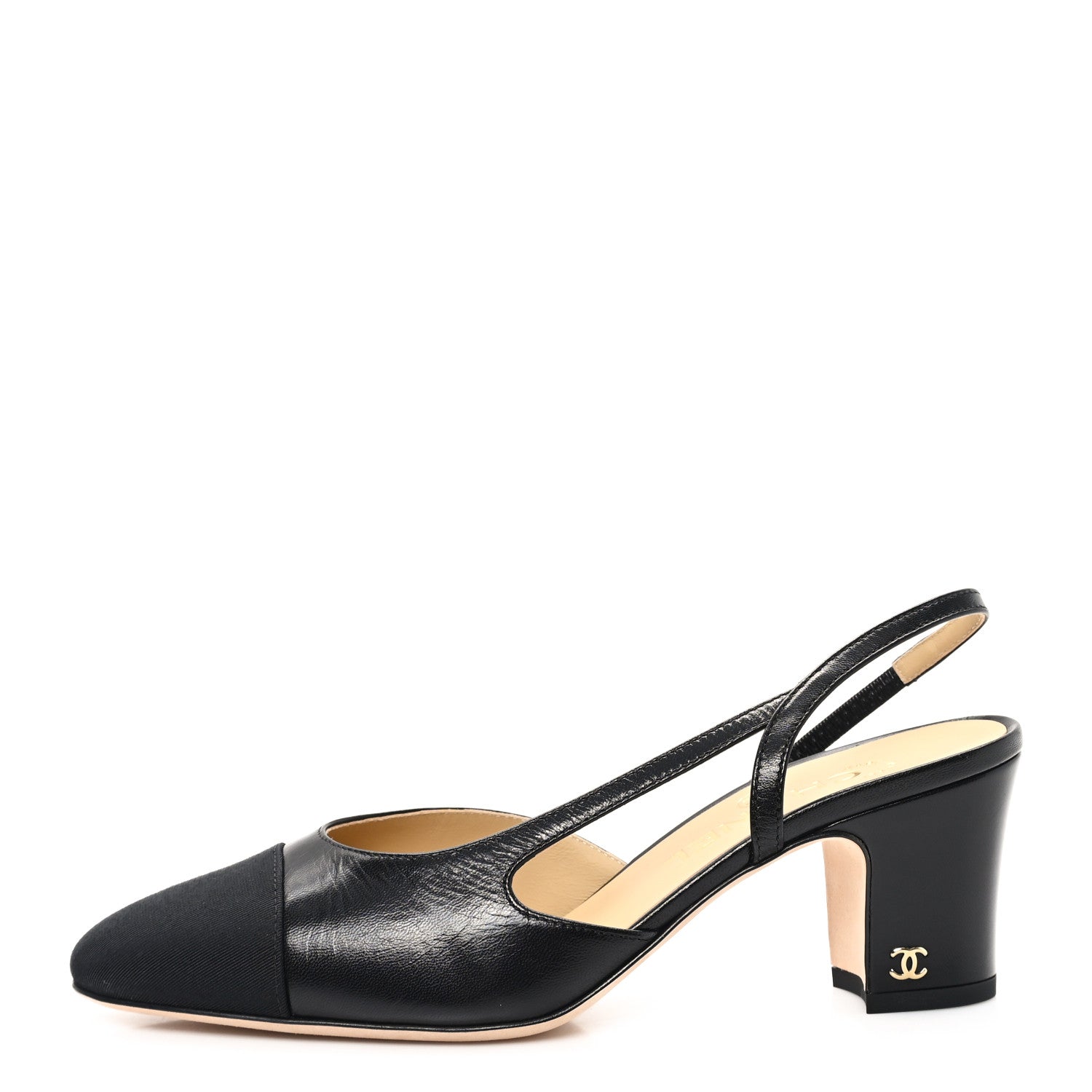 Chanel Goatskin Grosgrain Cap Toe CC Slingback Pumps 37 Black 1 of 10