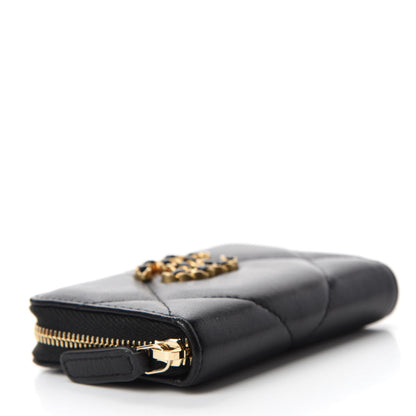 Chanel Lambskin Quilted Chanel 19 Zip Around Coin Purse Wallet Black 4 of 8