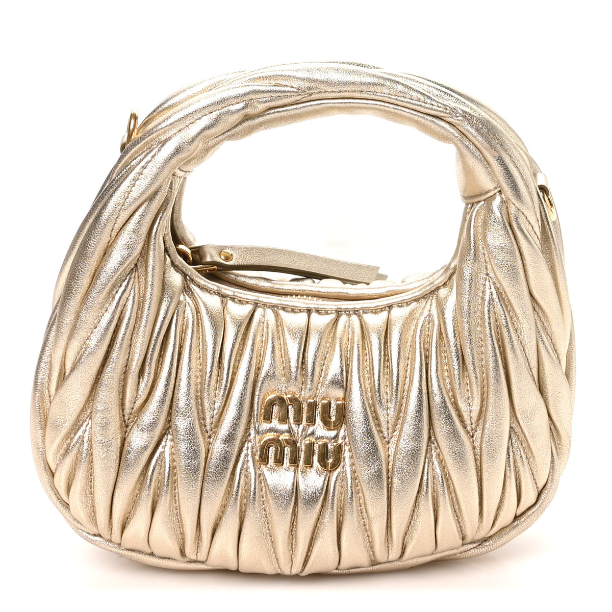 Miu Miu Metallic Nappa Matelasse Mini Wander Hobo Pirite 1 of 9