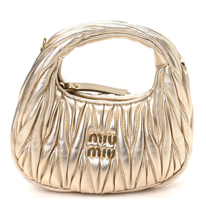 Miu Miu Metallic Nappa Matelasse Mini Wander Hobo Pirite 1 of 9