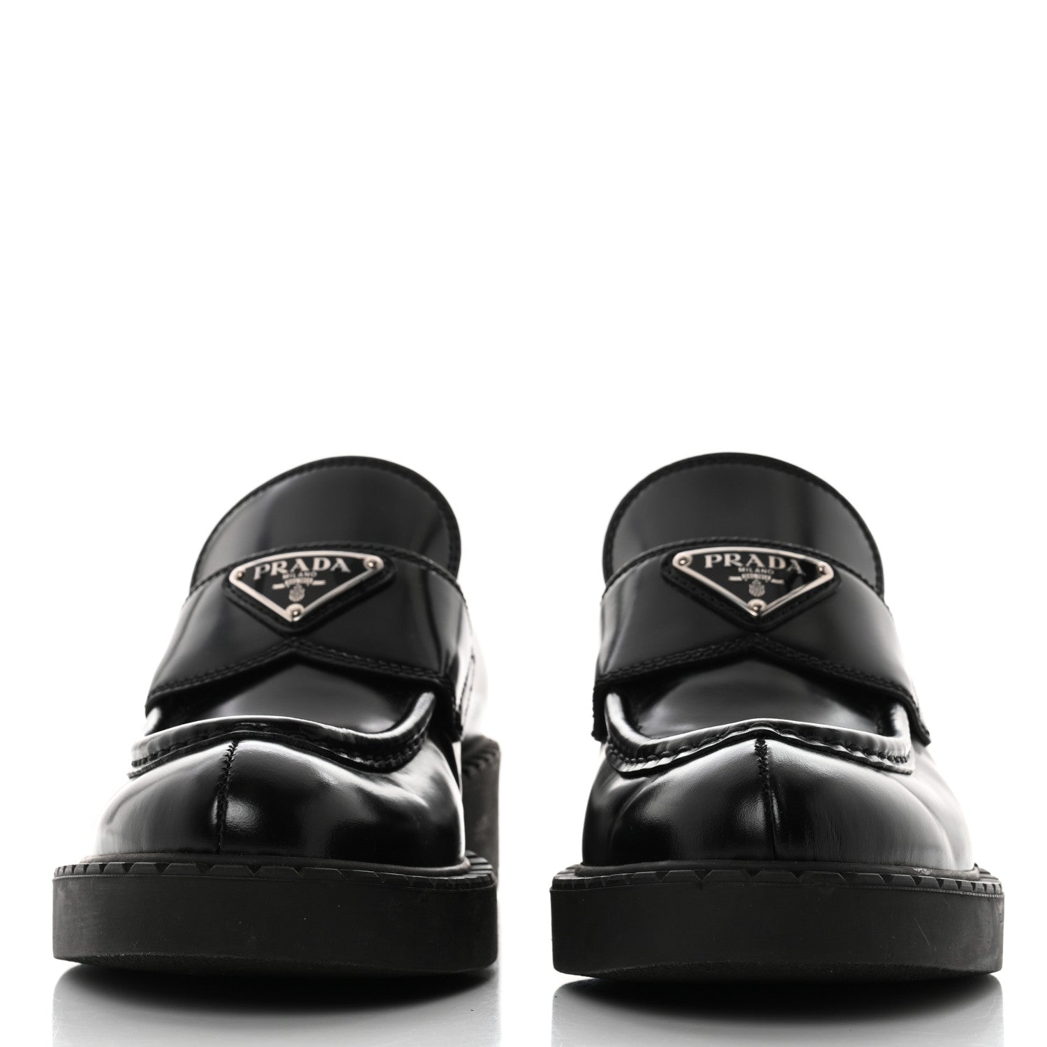 Prada Spazzolato Metal Triangle Logo 50mm Loafers 36.5 Black 2 of 8