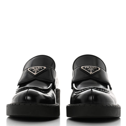 Prada Spazzolato Metal Triangle Logo 50mm Loafers 36.5 Black 2 of 8