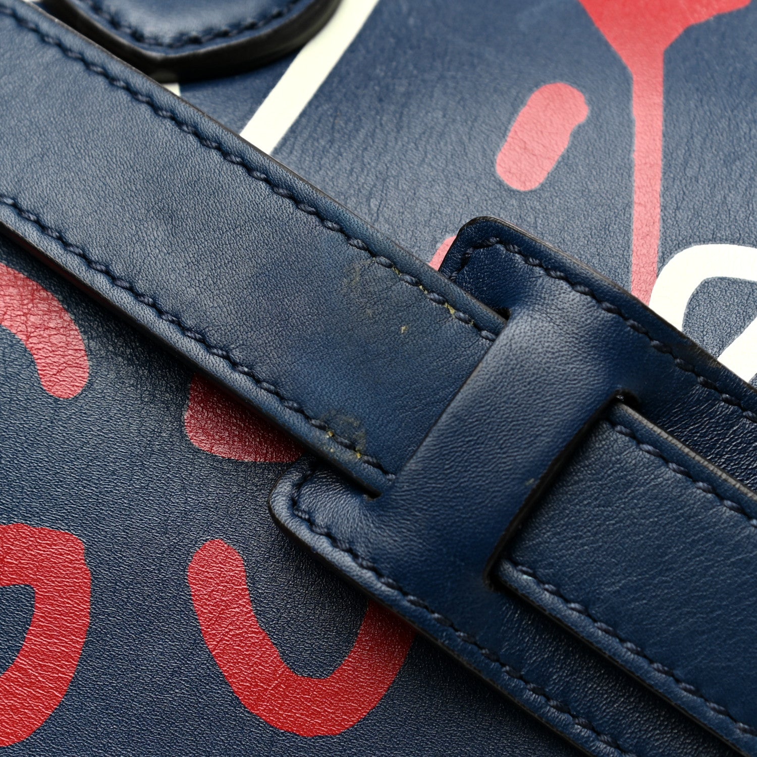 Gucci Calfskin GucciGhost Print Duffle Blue Agata Hibiscus Red 10 of 13