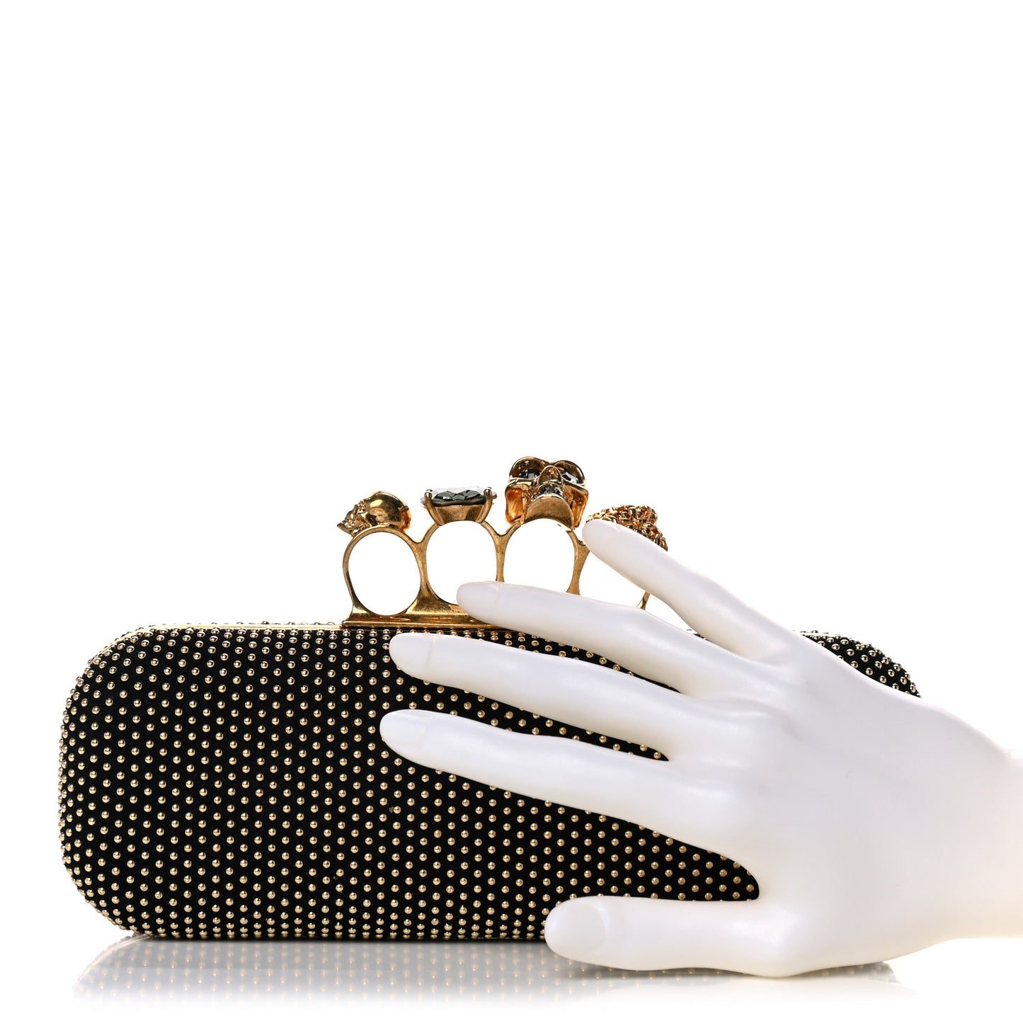 Suede Studded Skull Knuckle Box Clutch Black