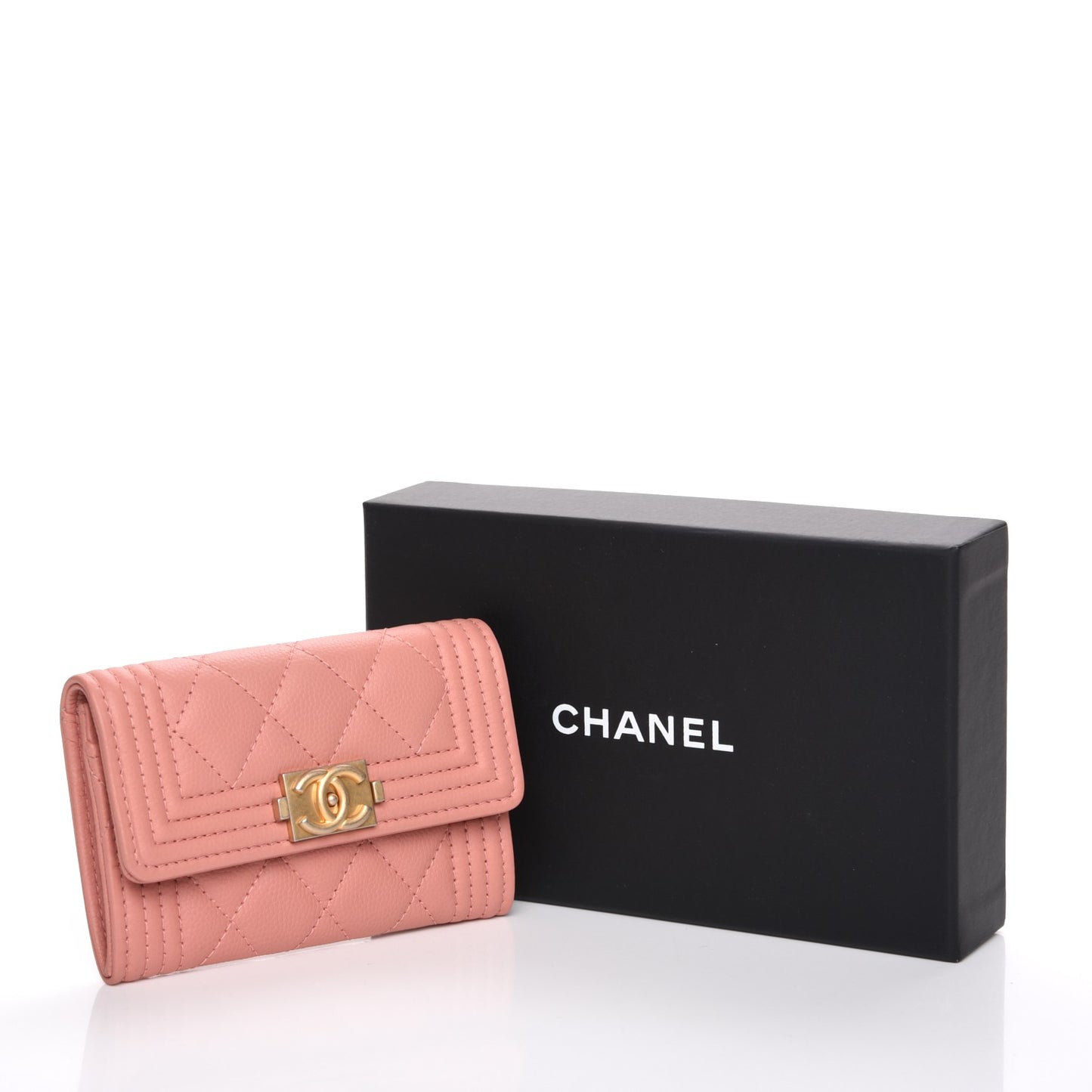 Caviar Quilted Boy Card Holder Wallet Light Pink