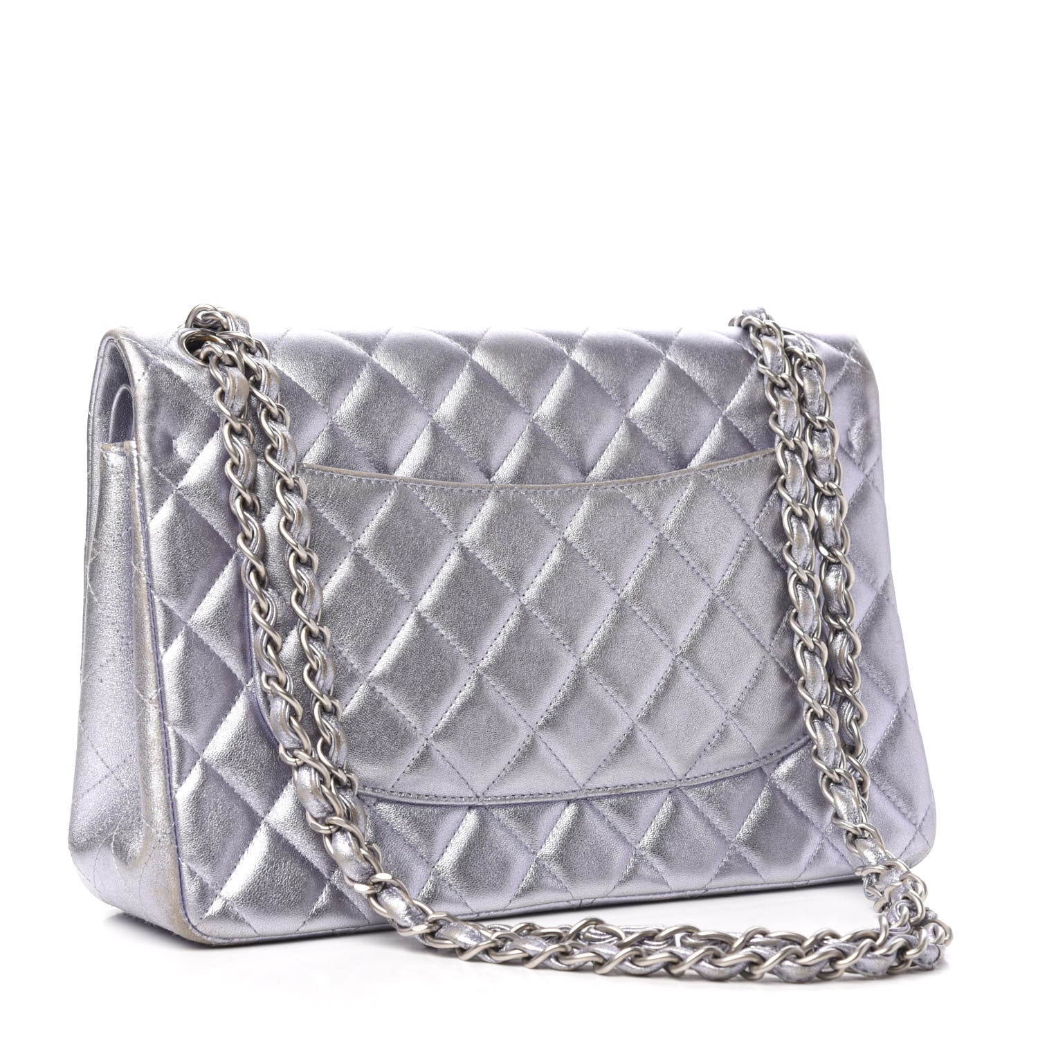 Chanel Metallic Lambskin Quilted Jumbo Double Flap Light Purple 3 of 11