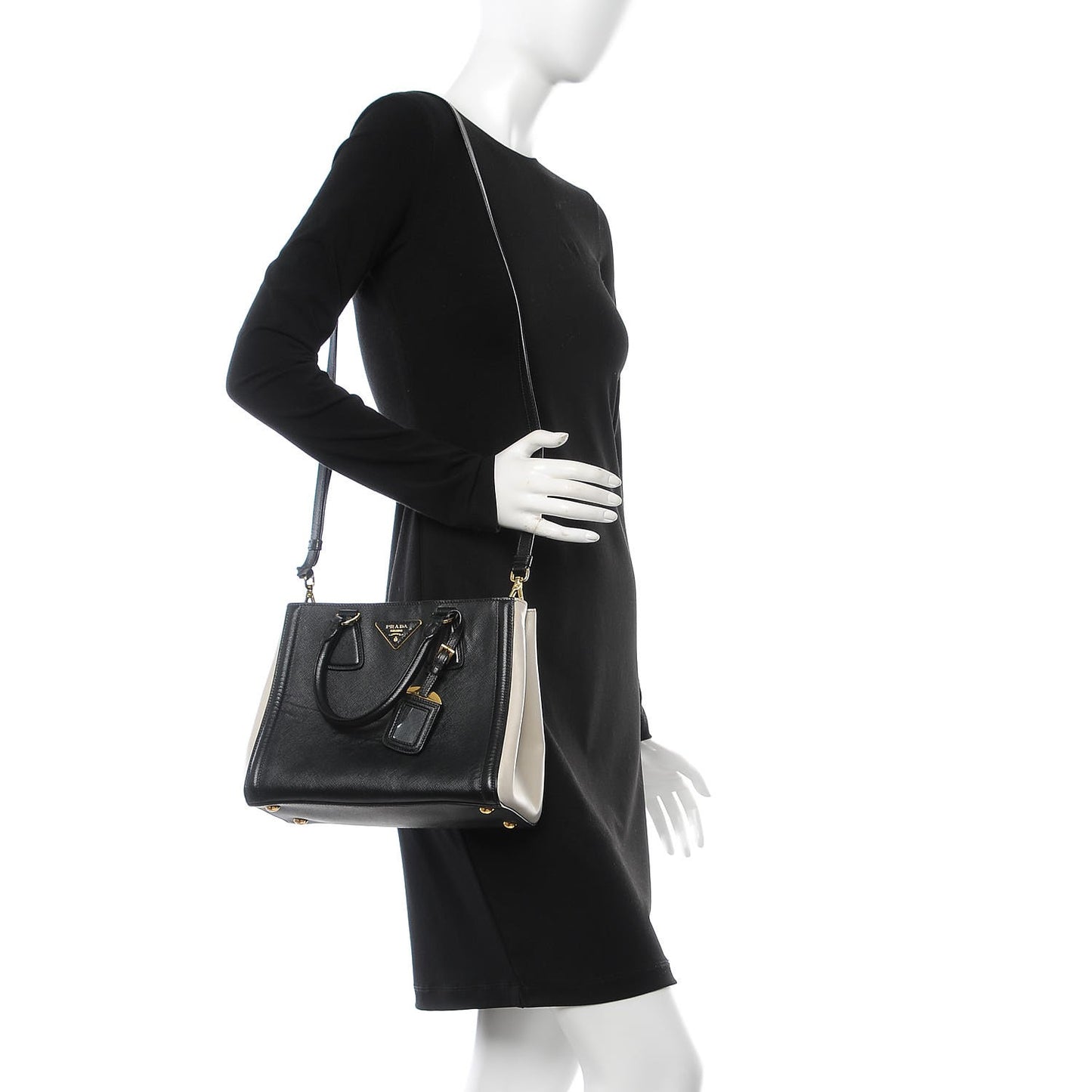 Saffiano Lux Medium Bi-Color Tote Black Talco