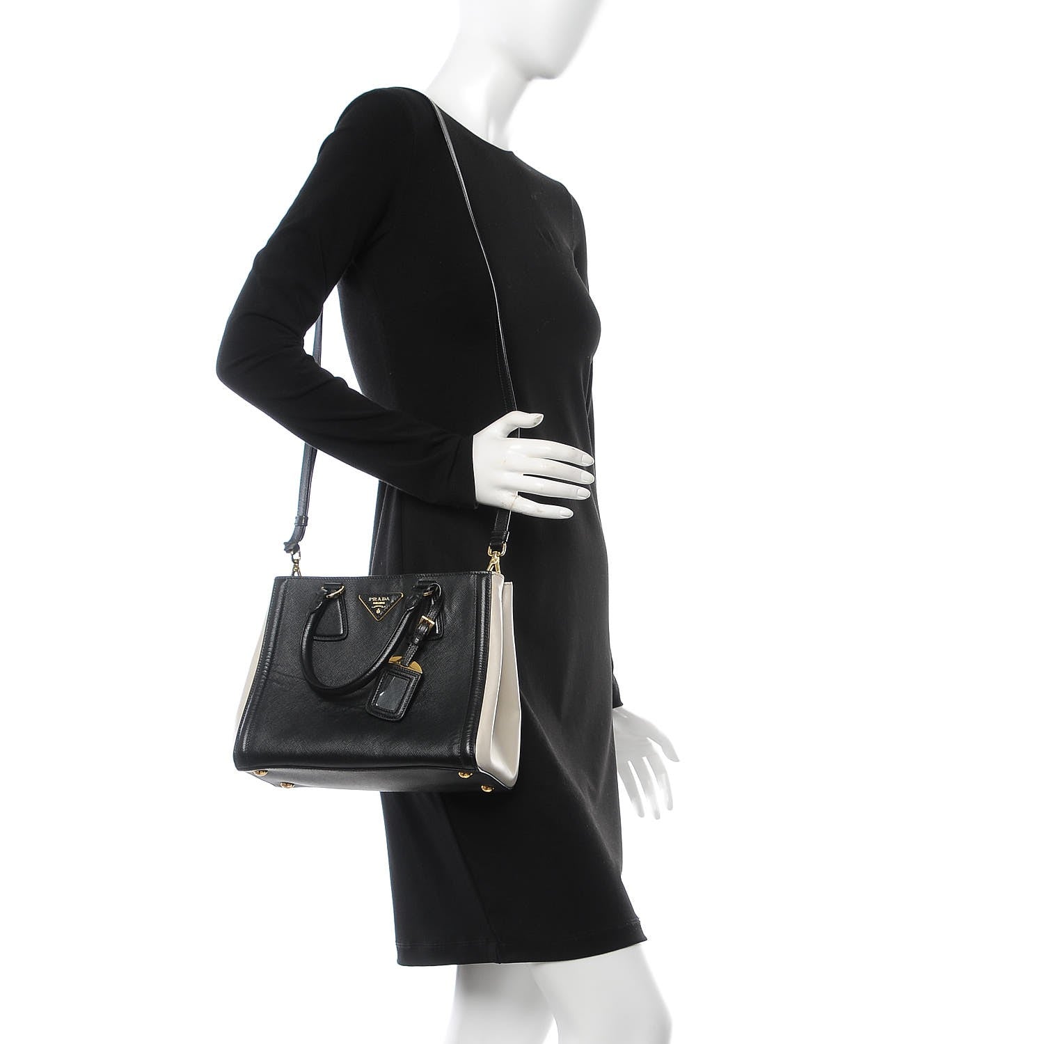 Prada Saffiano Lux Medium Bi-Color Tote Black Talco 2 of 8