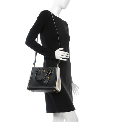 Prada Saffiano Lux Medium Bi-Color Tote Black Talco 2 of 8