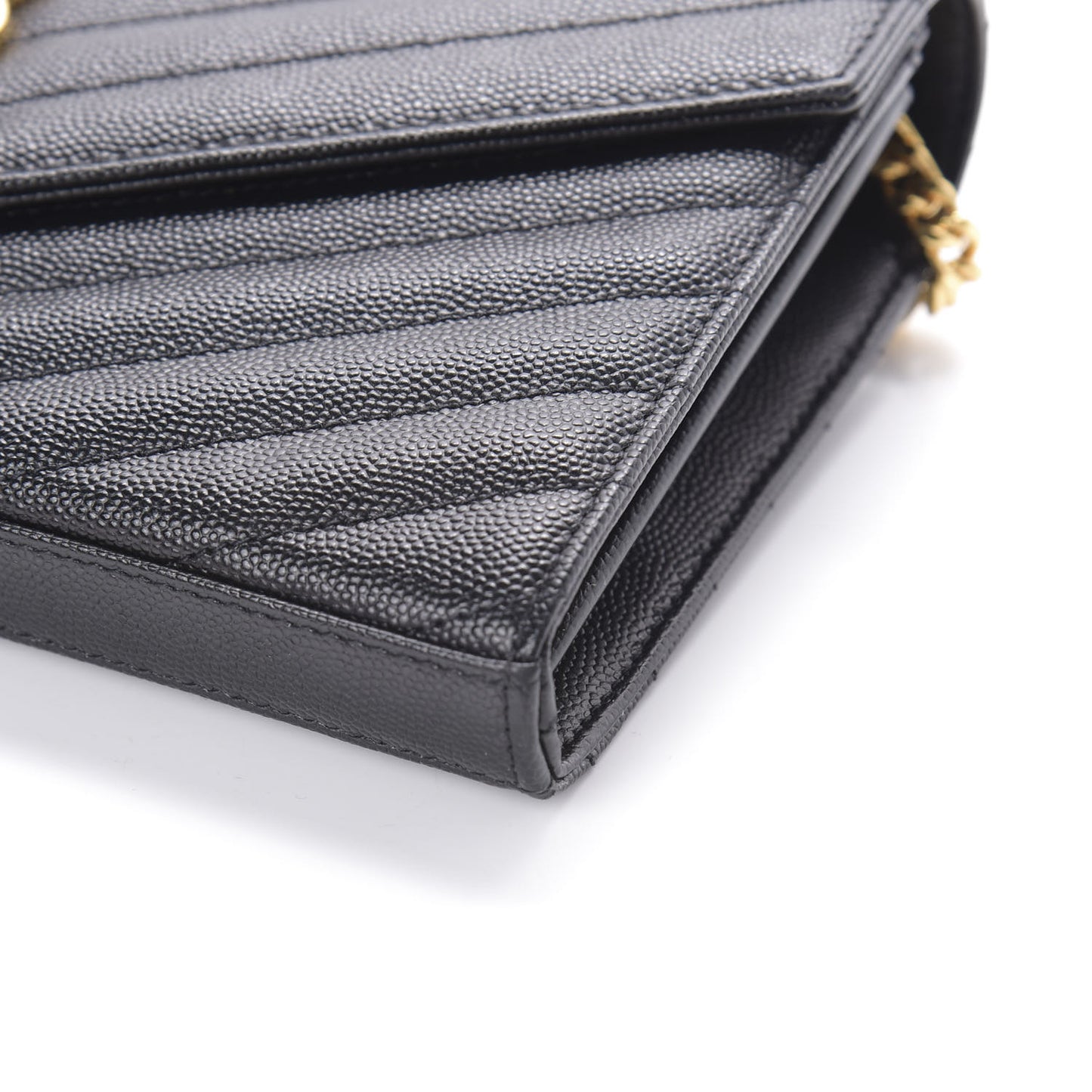 Grain De Poudre Matelasse Chevron Monogram Chain Wallet Black