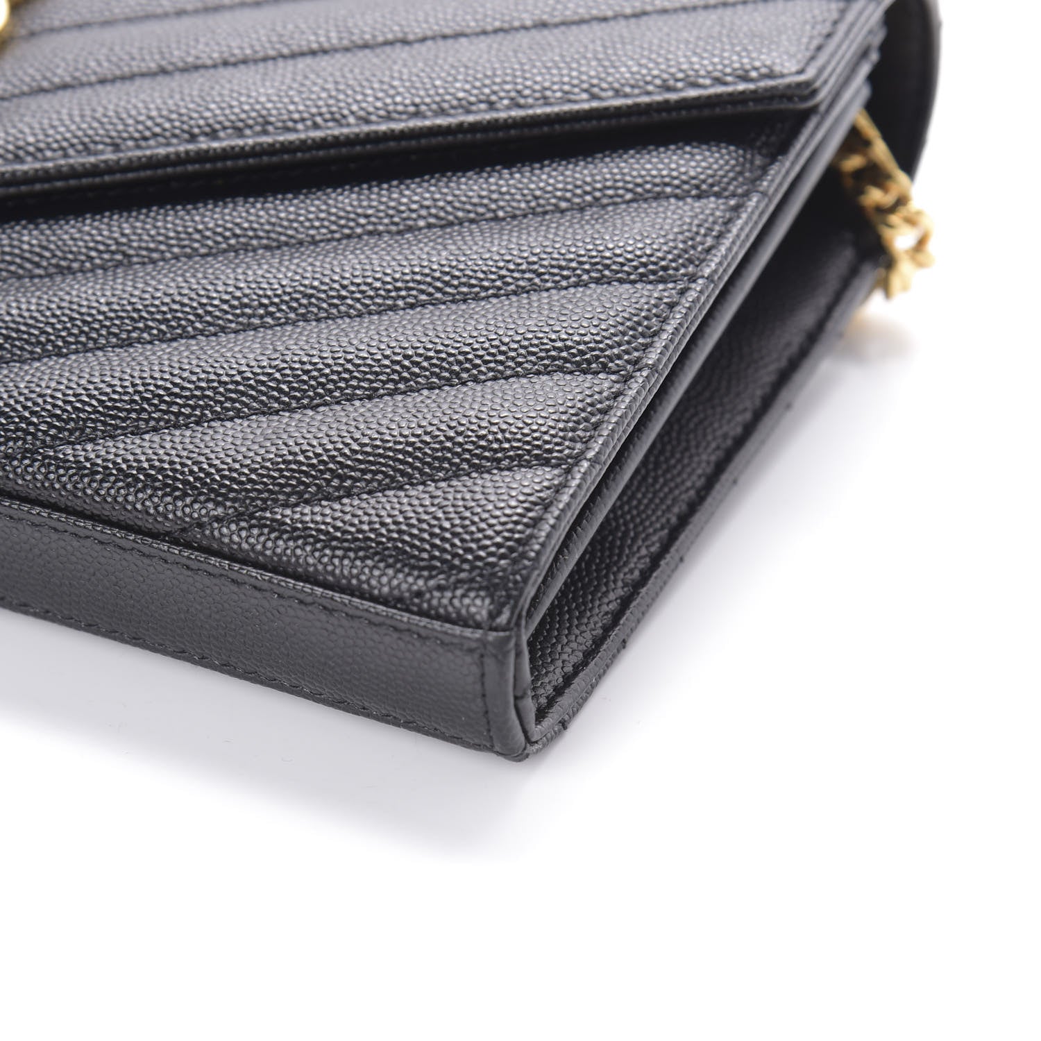 Saint Laurent Grain De Poudre Matelasse Chevron Monogram Chain Wallet Black 8 of 8