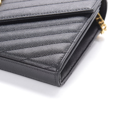 Saint Laurent Grain De Poudre Matelasse Chevron Monogram Chain Wallet Black 8 of 8