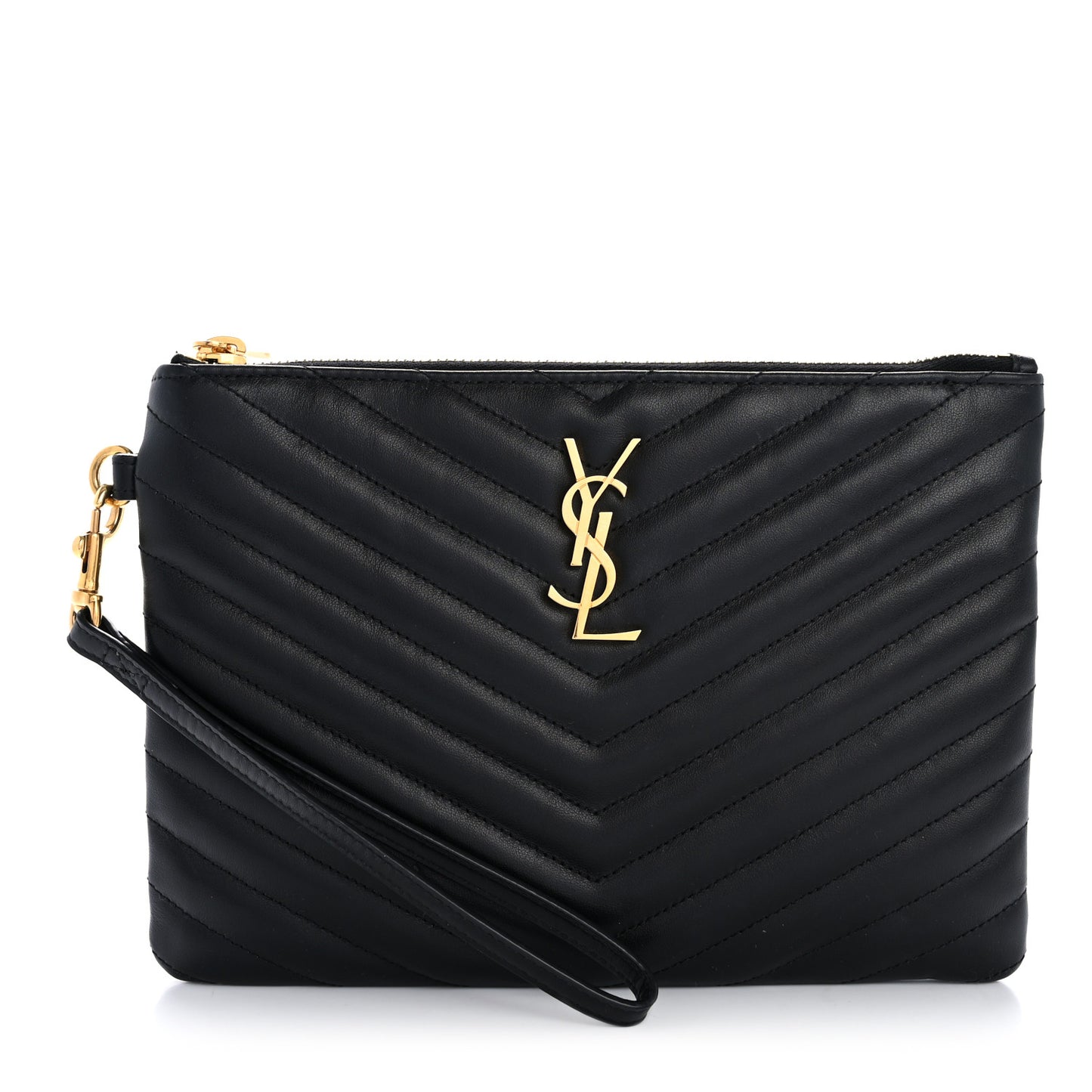 Calfskin Matelasse Chevron Monogram A5 Wristlet Black