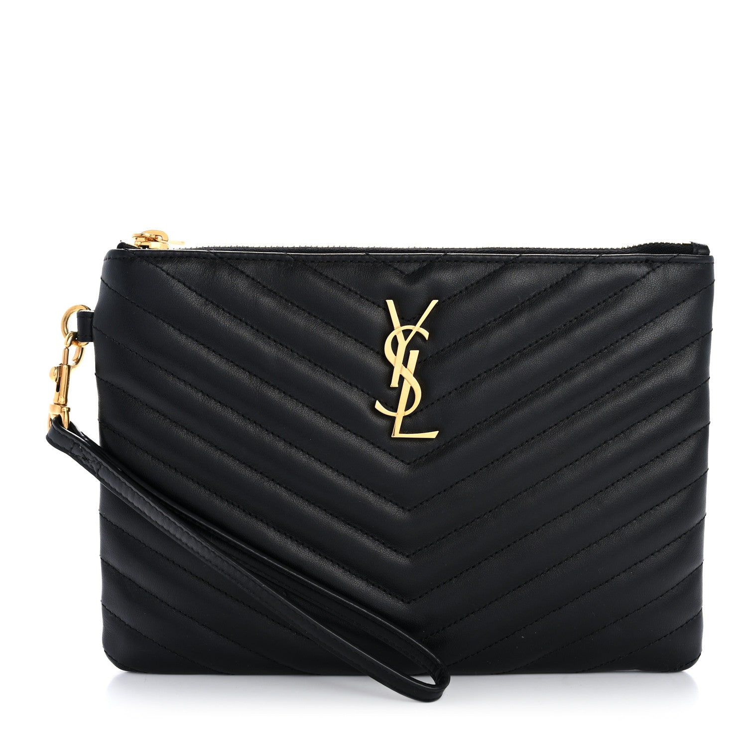 Saint Laurent Calfskin Matelasse Chevron Monogram A5 Wristlet Black 1 of 11
