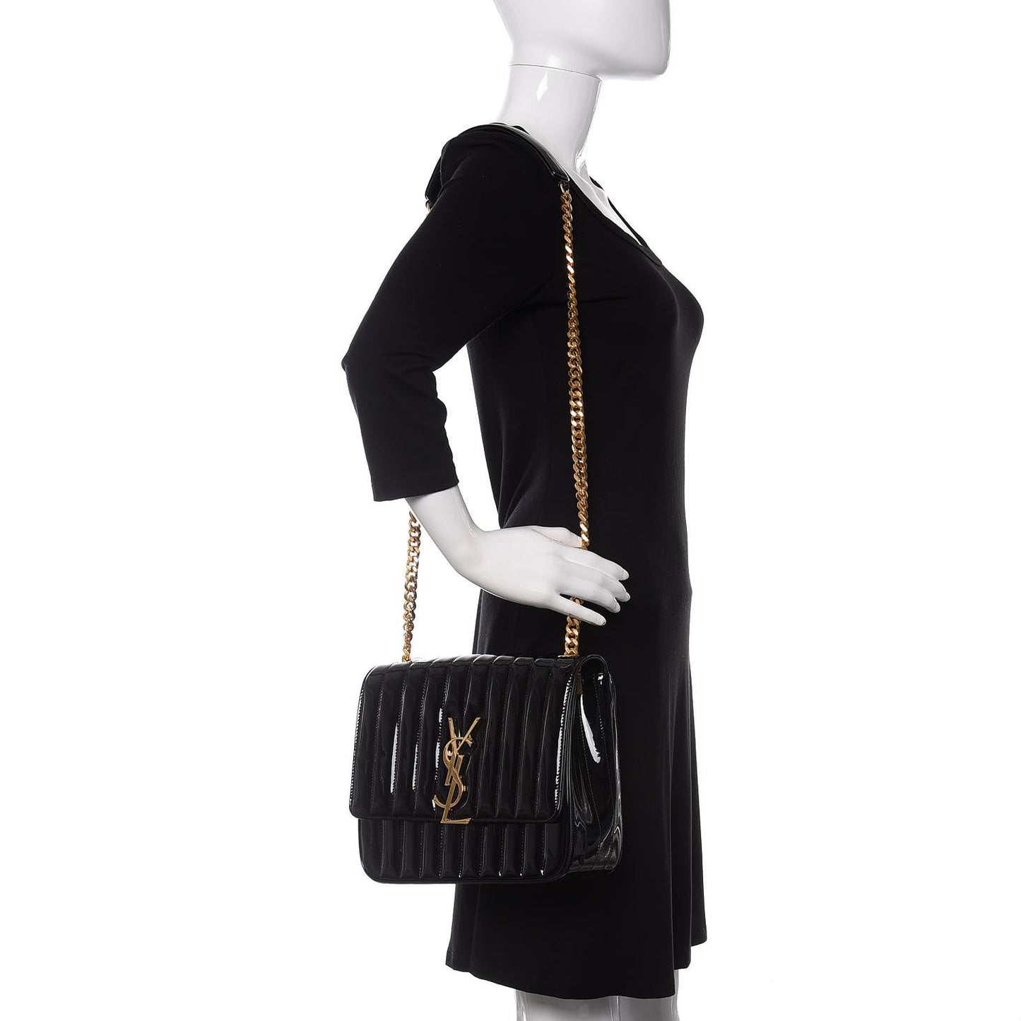Patent Matelasse Monogram Large Vicky Chain Bag Black