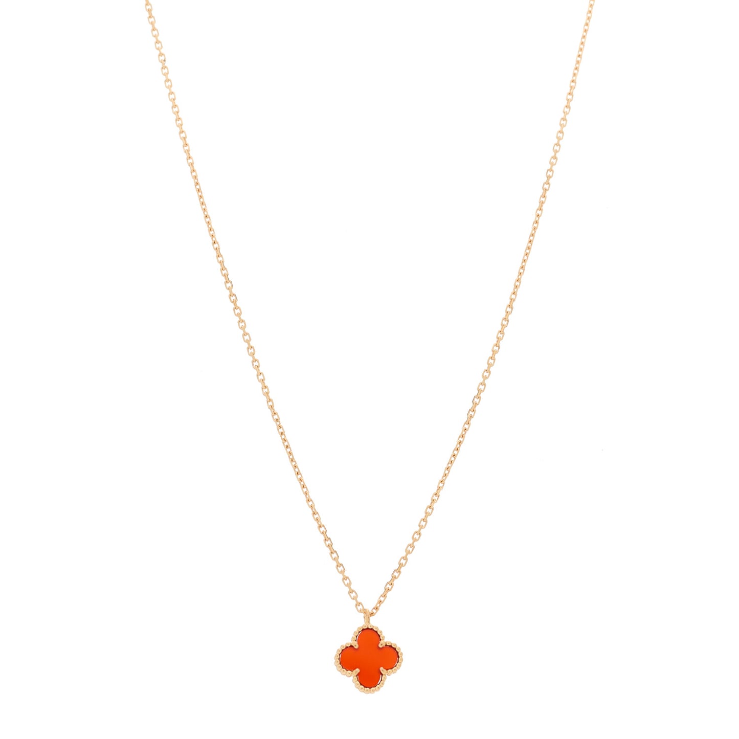 18K Rose Gold Carnelian Sweet Alhambra Pendant Necklace