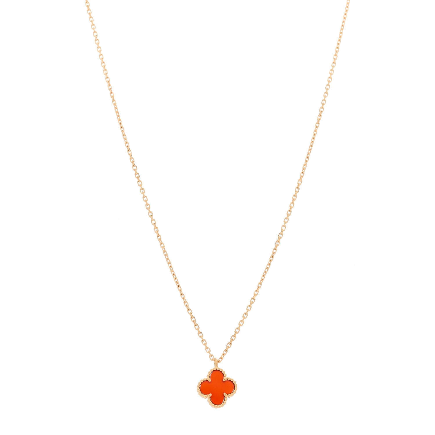 Van Cleef & Arpels 18K Rose Gold Carnelian Sweet Alhambra Pendant Necklace 1 of 5