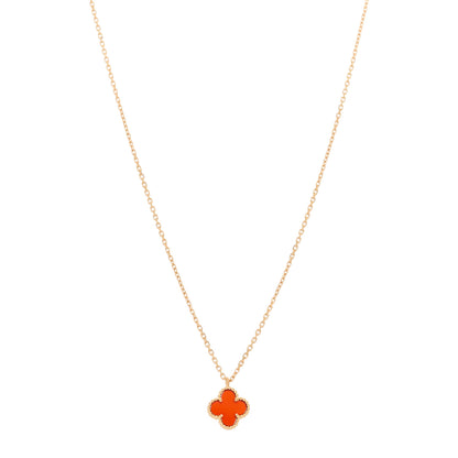 Van Cleef & Arpels 18K Rose Gold Carnelian Sweet Alhambra Pendant Necklace 1 of 5