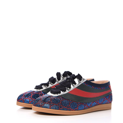 Gucci Lurex Calfskin Web GG Monogram Womens Falacer Sneakers 37.5 Iridescent Blue Iridescent Red Silver 3 of 11