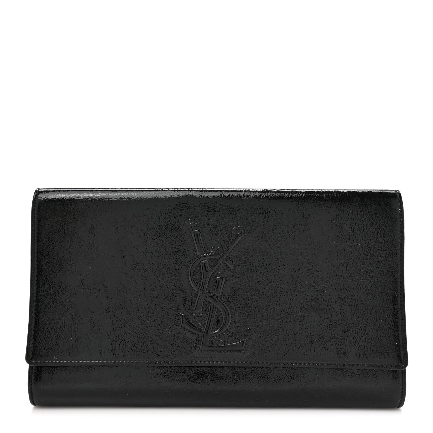 Saint Laurent Textured Patent Monogram Large Belle De Jour Clutch Black 1 of 11