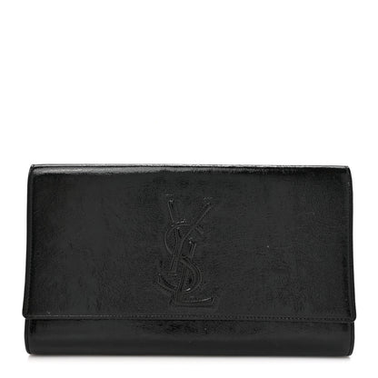 Saint Laurent Textured Patent Monogram Large Belle De Jour Clutch Black 1 of 11