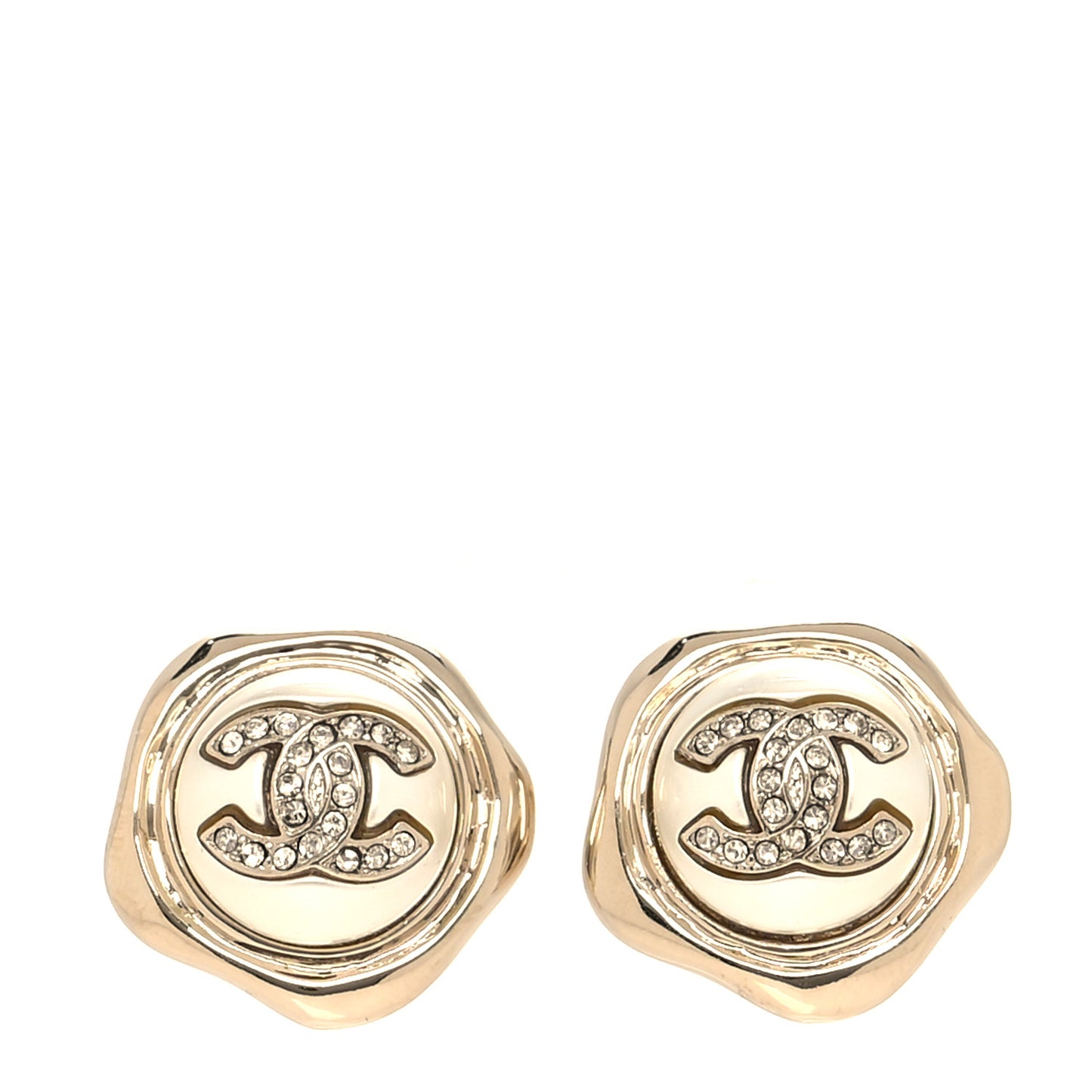 Metal Resin Crystal CC Earrings Gold