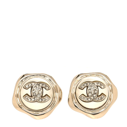 Chanel Metal Resin Crystal CC Earrings Gold 1 of 5
