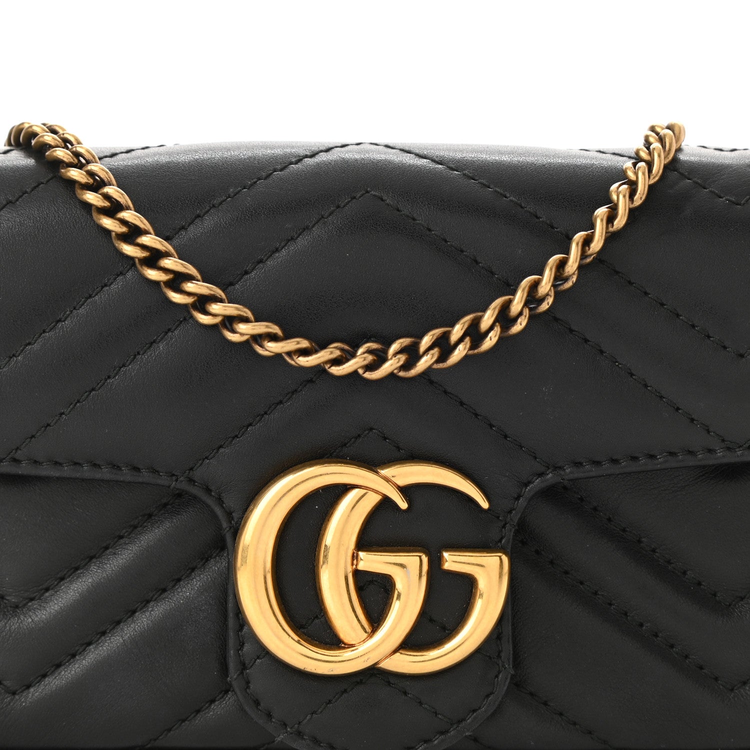 Gucci Calfskin Matelasse Super Mini GG Marmont Shoulder Bag Black 8 of 13