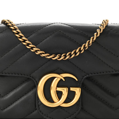 Gucci Calfskin Matelasse Super Mini GG Marmont Shoulder Bag Black 8 of 13