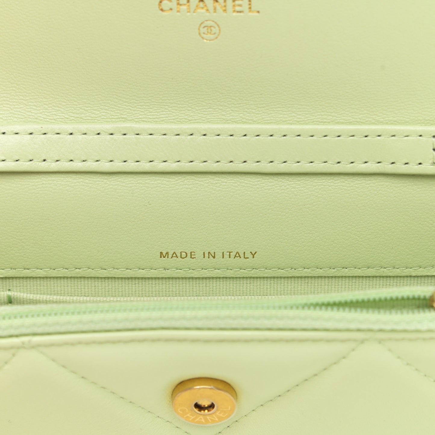 Lambskin Quilted Chanel 19 Clutch With Chain Light Green