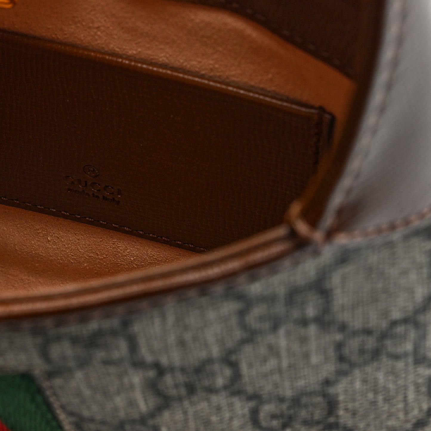 GG Supreme Monogram Azalea Calfskin Web Mini Jackie 1961 Hobo Beige Ebony Brown Sugar