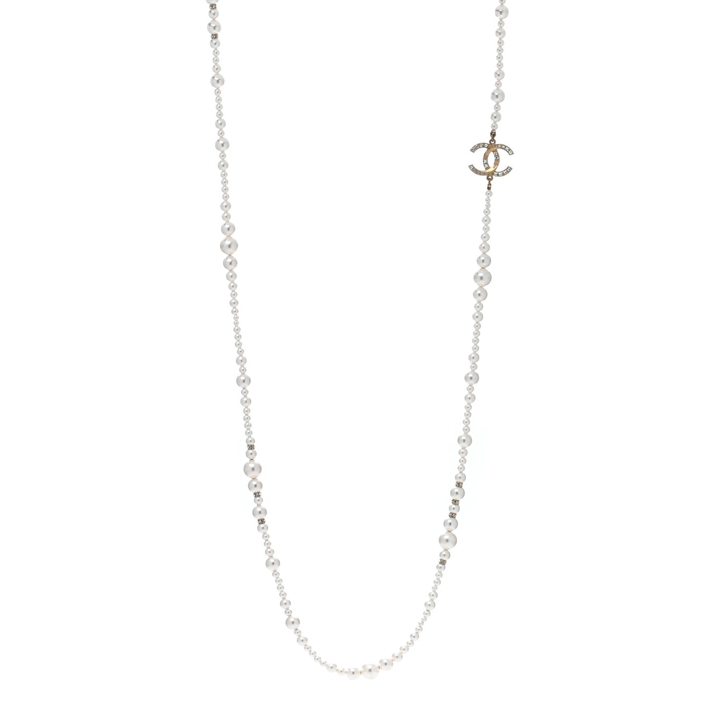 Pearl Baguette Crystal CC Necklace Gold