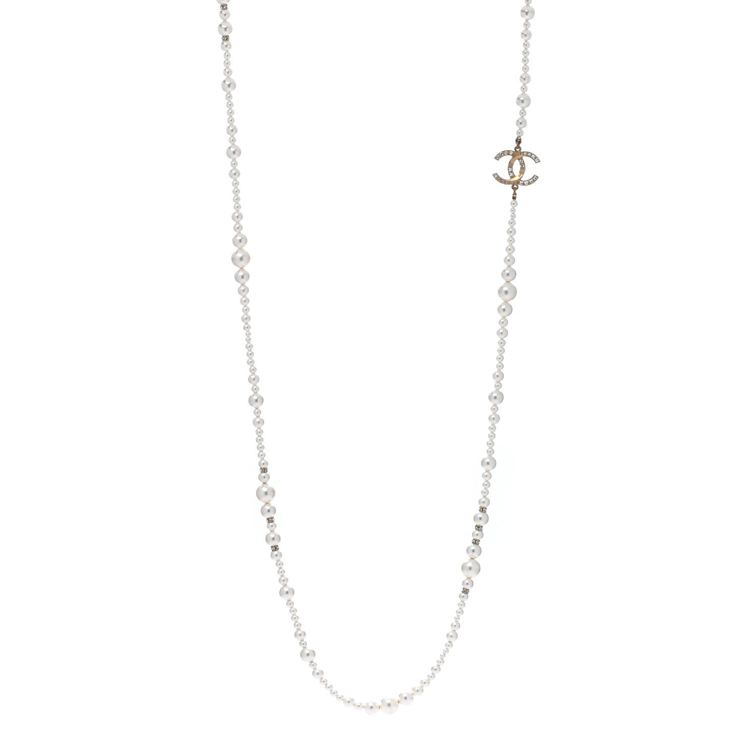 Chanel Pearl Baguette Crystal CC Necklace Gold 1 of 4