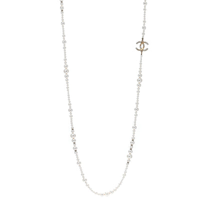 Chanel Pearl Baguette Crystal CC Necklace Gold 1 of 4